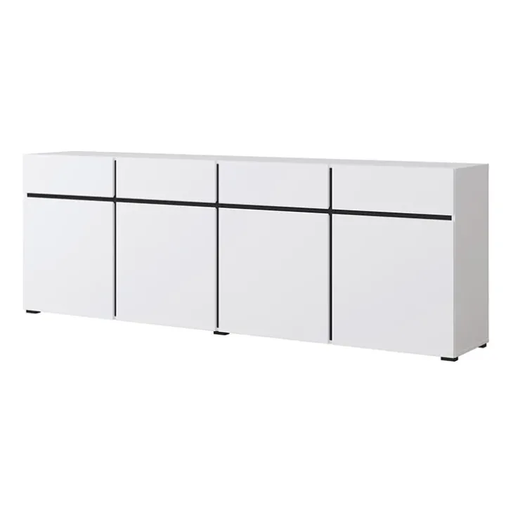 Madia 225x78h cm 4 ante 4 cassetti moderna bianco opaco nero Lolla