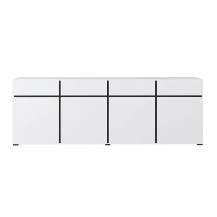 Madia 225x78h cm 4 ante 4 cassetti moderna bianco opaco nero Lolla