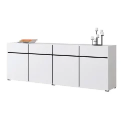 Madia 225x78h cm 4 ante 4 cassetti moderna bianco opaco nero Lolla