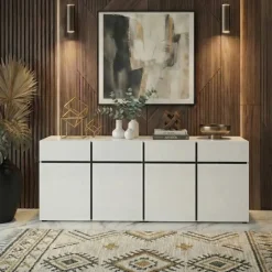 Madia 225x78h cm 4 ante 4 cassetti moderna bianco opaco nero Lolla