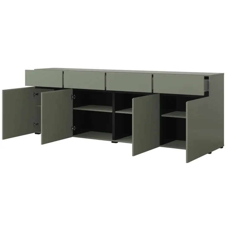 Madia 225x78h cm 4 ante 4 cassetti moderna verde nero Lolla