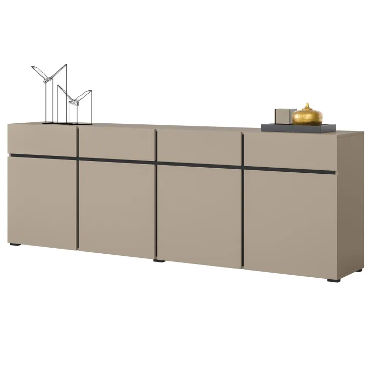 Madia 225x78h cm 4 ante 4 cassetti moderna tortora nero Lolla