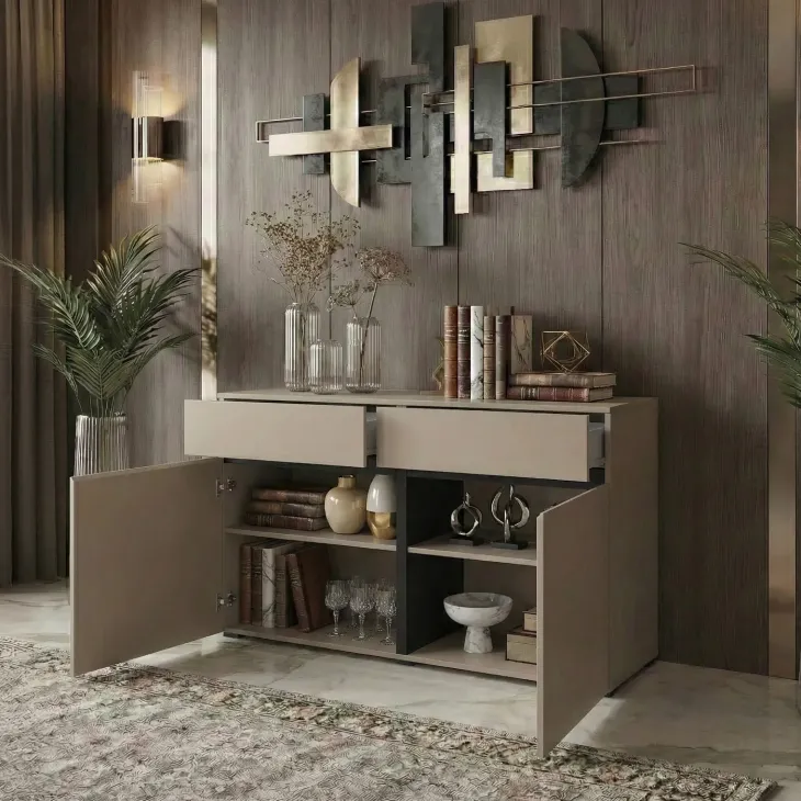 Madia 120x78h cm 2 ante 2 cassetti moderna tortora nero Lolla