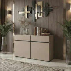 Madia 120x78h cm 2 ante 2 cassetti moderna tortora nero Lolla