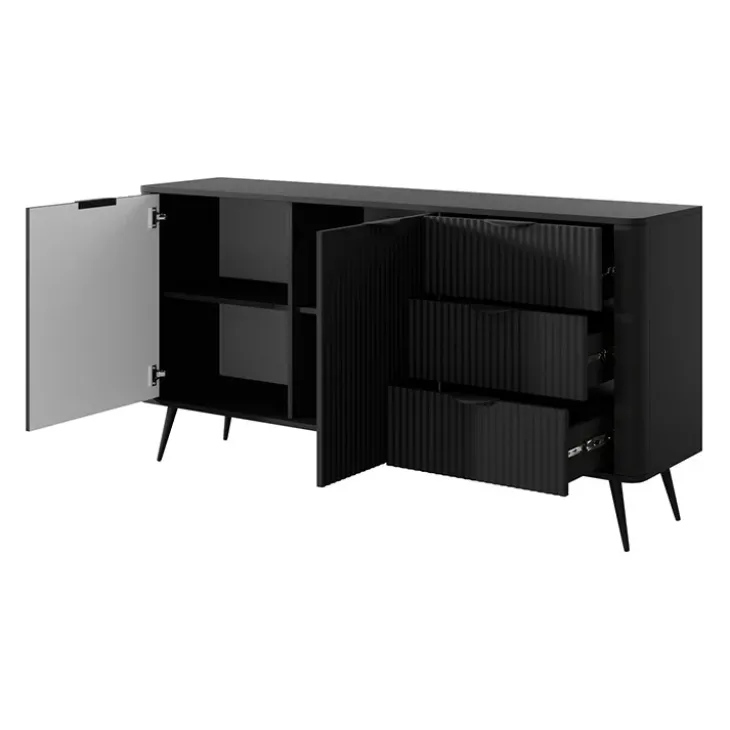 Madia 163x81h cm 2 ante 3 cassetti nero opaco cannettato Ramis