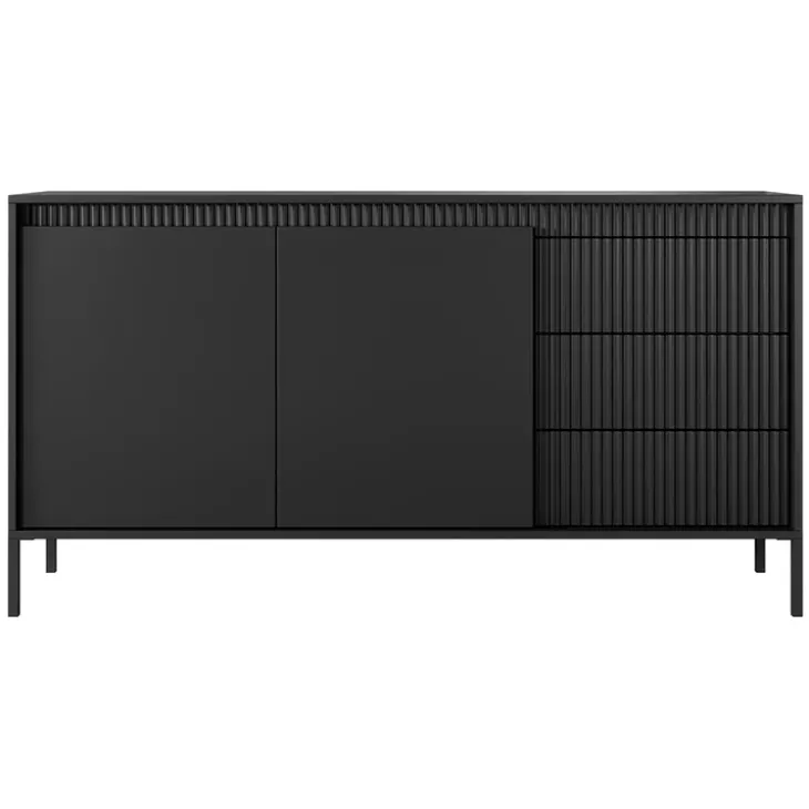 Madia 154x82h cm 2 ante 3 cassetti nero opaco cannettato Ciar