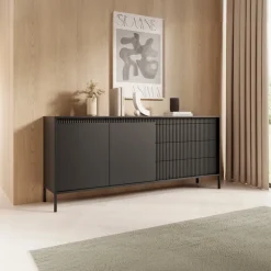 Madia 187x82h cm 2 ante 3 cassetti nero opaco cannettato Ciar