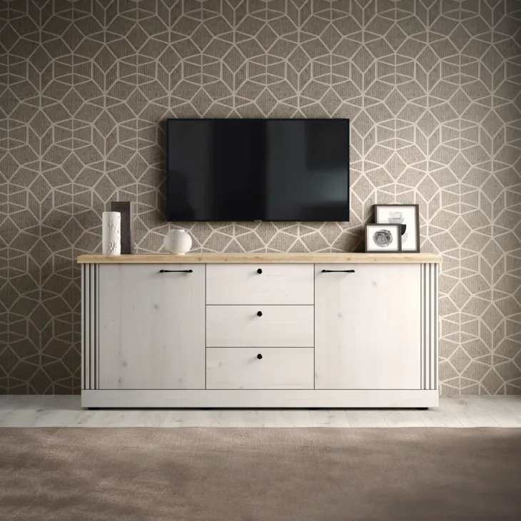 Madia 211x88h cm 2 ante 3 cassetti rovere bianco frassinato Doria