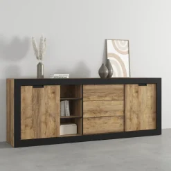 Madia 220x 85h cm 2 ante 3 cassetti rovere rustico nero Ilyssa