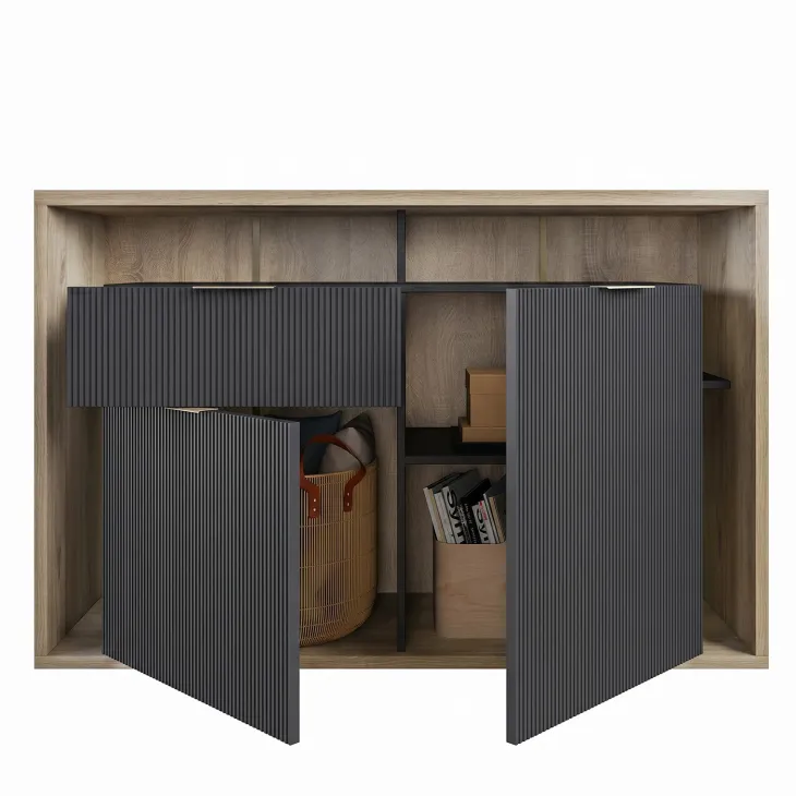 Madia 138x91h cm 2 ante 1 cassetto cannettato rovere nero Savona