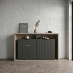 Madia 138x91h cm 2 ante 1 cassetto cannettato rovere nero Savona