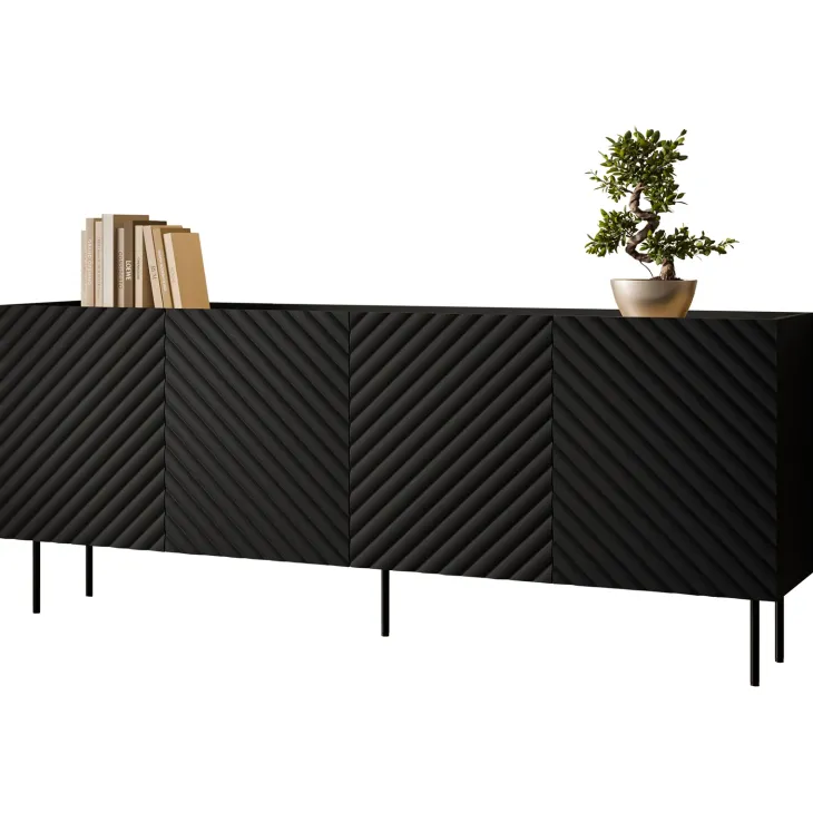 Madia 200x80h cm 4 ante con frontali decorati nero Daniele