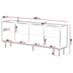 Madia 200x80h cm 4 ante con frontali decorati beige Daniele