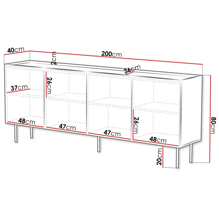 Madia 200x80h cm 4 ante con frontali decorati bianco Daniele