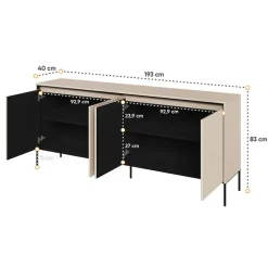 Madia 193x83h cm 4 ante con led cannettato beige nero Camelia
