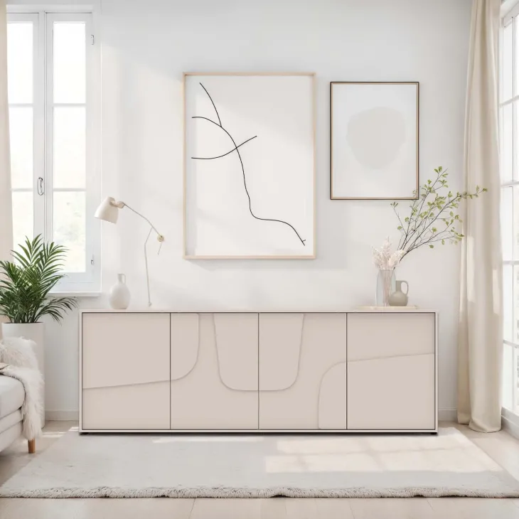 Madia 205x70h cm 4 ante design in rilievo beige cashmere Sonia
