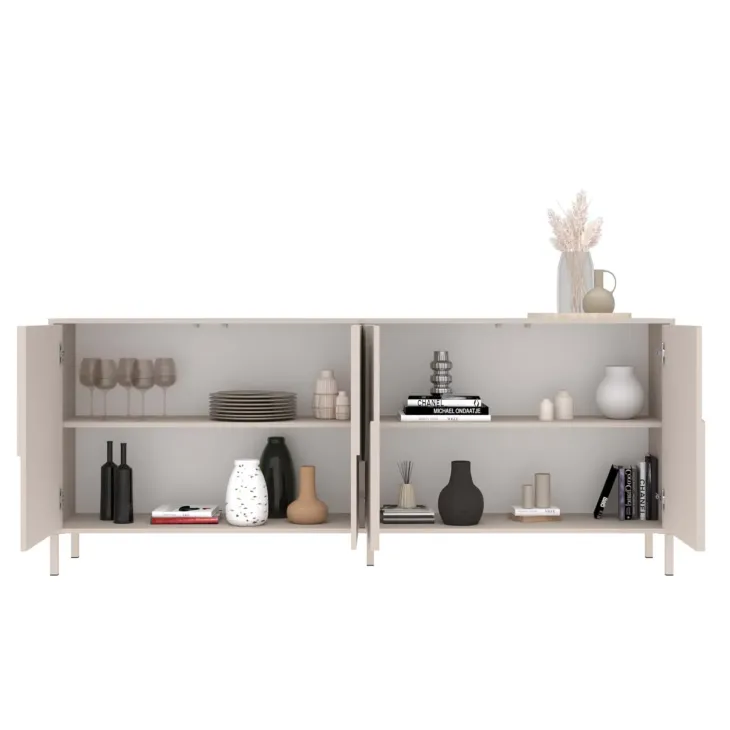 Madia 205x84h cm 4 ante design in rilievo con piedini beige cashmere Sonia