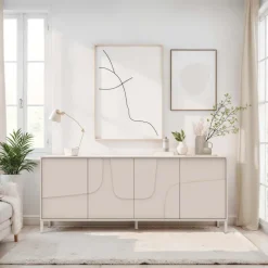 Madia 205x84h cm 4 ante design in rilievo con piedini beige cashmere Sonia