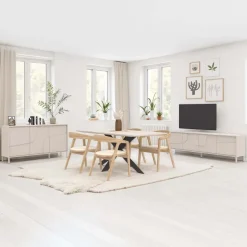 Madia 155x86h cm 3 ante design in rilievo con piedini beige cashmere Sonia