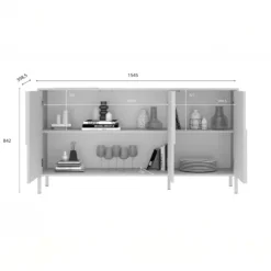 Madia 155x86h cm 3 ante design in rilievo con piedini beige cashmere Sonia