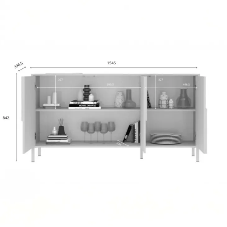 Madia 155x86h cm 3 ante design in rilievo con piedini beige cashmere Sonia