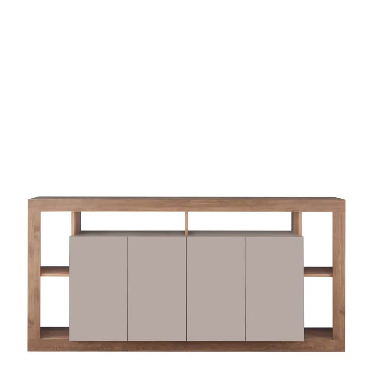 Madia 210x102h cm 4 ante e vani a vista beige cashmere rovere scuro Trilogy