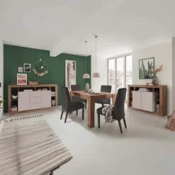 Madia 134x102h cm 2 ante e vani a vista beige cashmere rovere scuro Trilogy