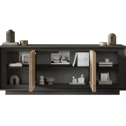 Madia 207x80h cm 4 ante moderna antracite rovere chiaro Deluxe