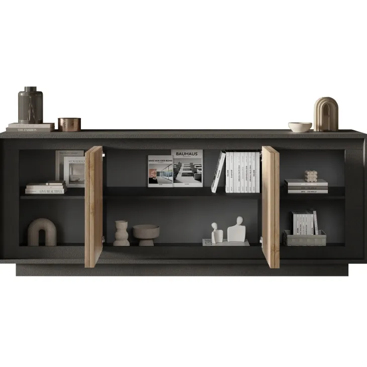 Madia 207x80h cm 4 ante moderna antracite rovere chiaro Deluxe