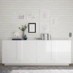 Madia 241x90h cm 4 ante moderna bianco laccato lucido Alvarez