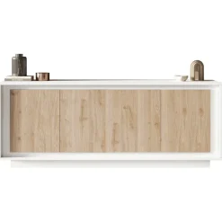 Madia 207x80h cm 4 ante moderna bianco opaco rovere chiaro Deluxe