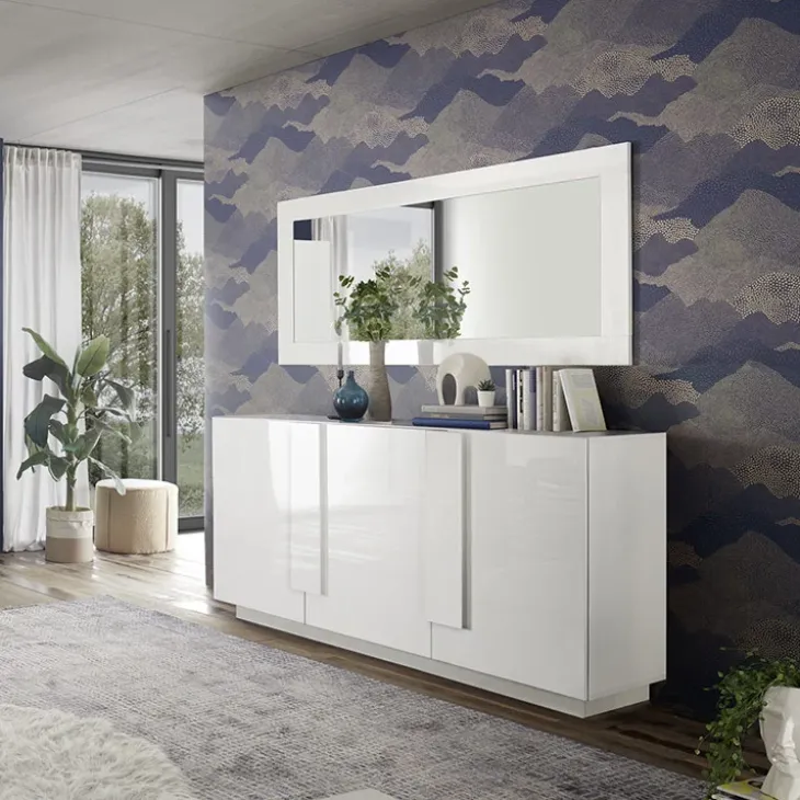 Madia 182x90h cm 3 ante moderna bianco laccato lucido Alvarez