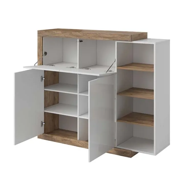 Madia 151x128h cm 4 ante moderna bianco lucido rovere Aria