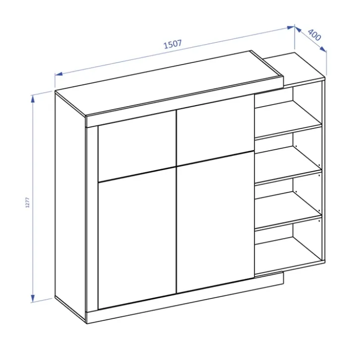 Madia 151x128h cm 4 ante moderna bianco lucido rovere Aria