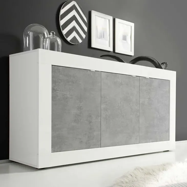 Madia 160x86h cm 3 ante moderna bianco lucido cemento Eternity