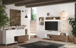 Madia 181x94h cm 2 ante moderna bianco lucido rovere scuro Witty