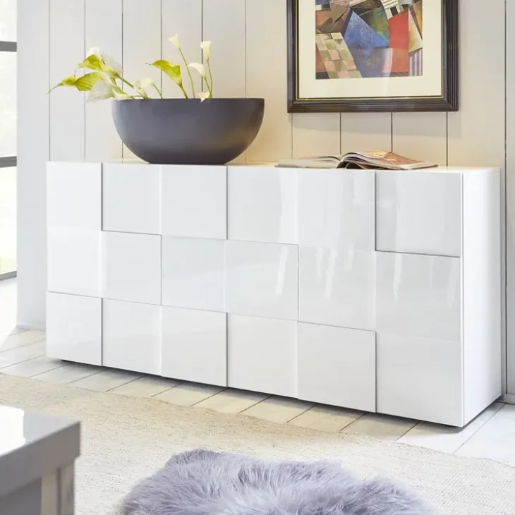 Madia 181x84h cm 3 ante moderna bianco laccato lucido Obsession