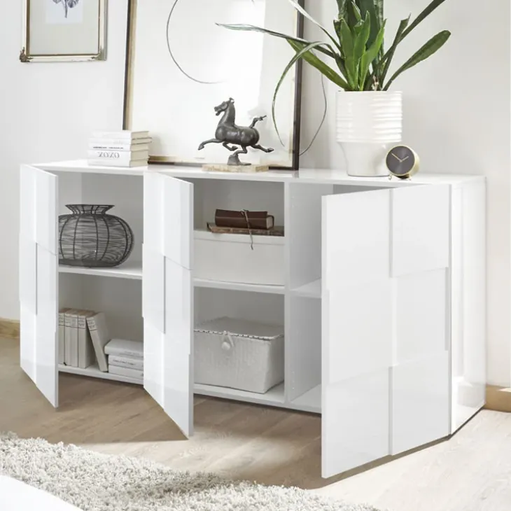 Madia 181x84h cm 3 ante moderna bianco laccato lucido Obsession