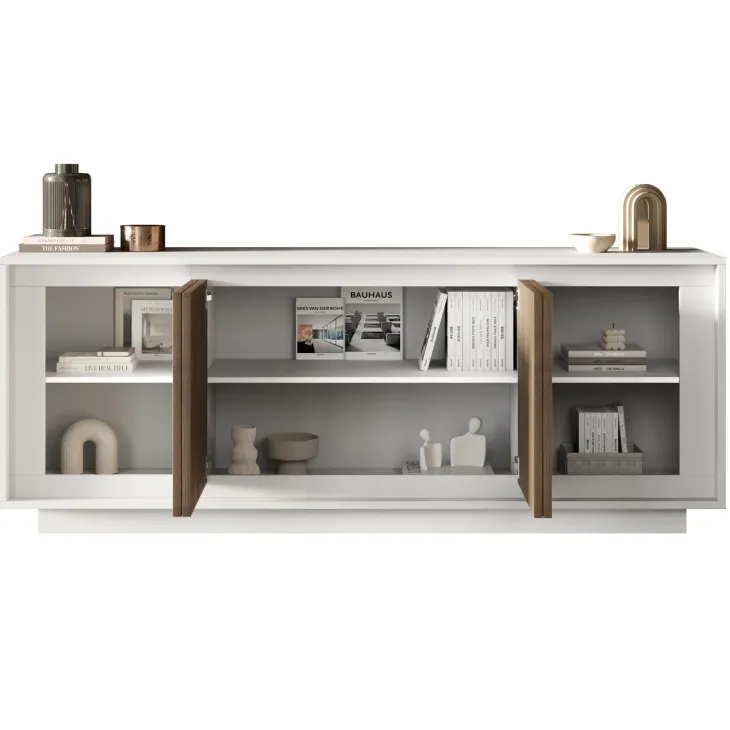 Madia 207x80h cm 4 ante moderna bianco opaco rovere scuro Deluxe