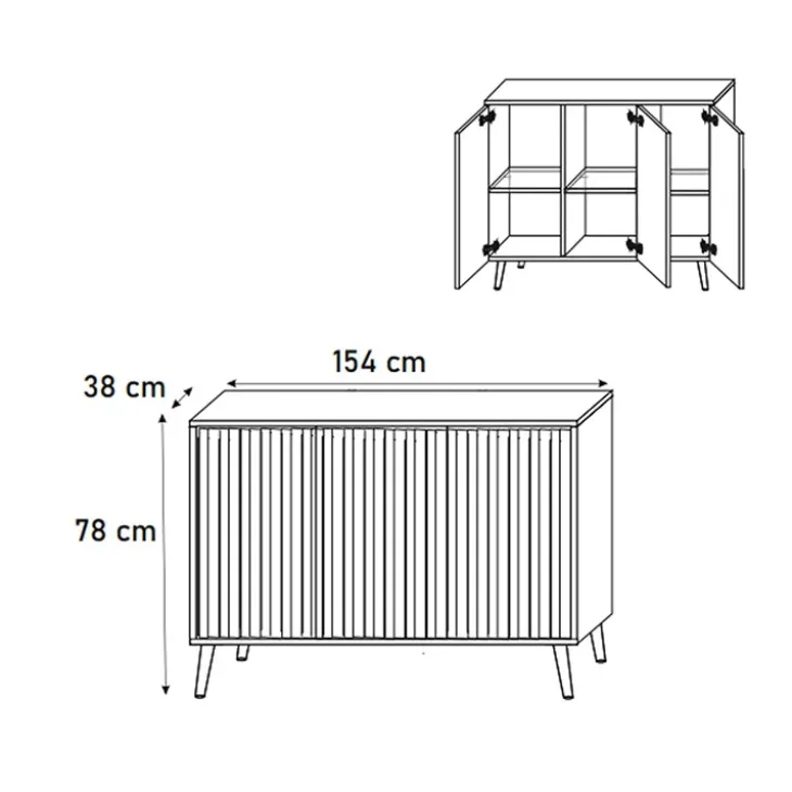 Madia 154x78h cm 3 ante moderna bianco Celestia