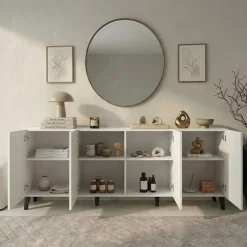 Madia 201x83h cm 4 ante moderna cannettato bianco Essence