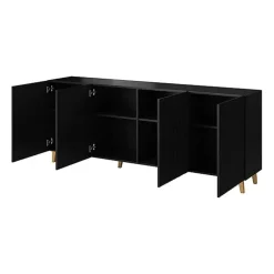 Madia 201x83h cm 4 ante moderna cannettato nero Essence