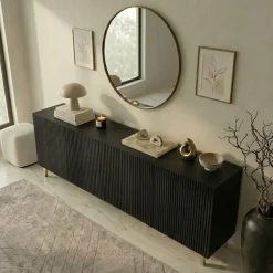 Madia 201x83h cm 4 ante moderna cannettato nero Essence