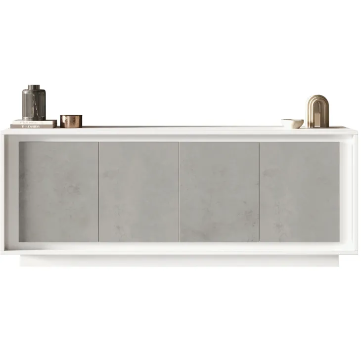 Madia 207x80h cm 4 ante moderna cemento bianco opaco Deluxe