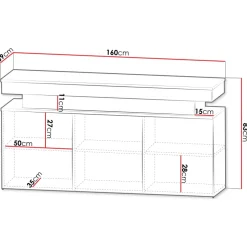 Madia 160x83h cm 3 ante moderna con led bianco Lumus