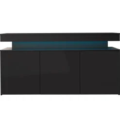 Madia 160x83h cm 3 ante moderna con led nero Lumus