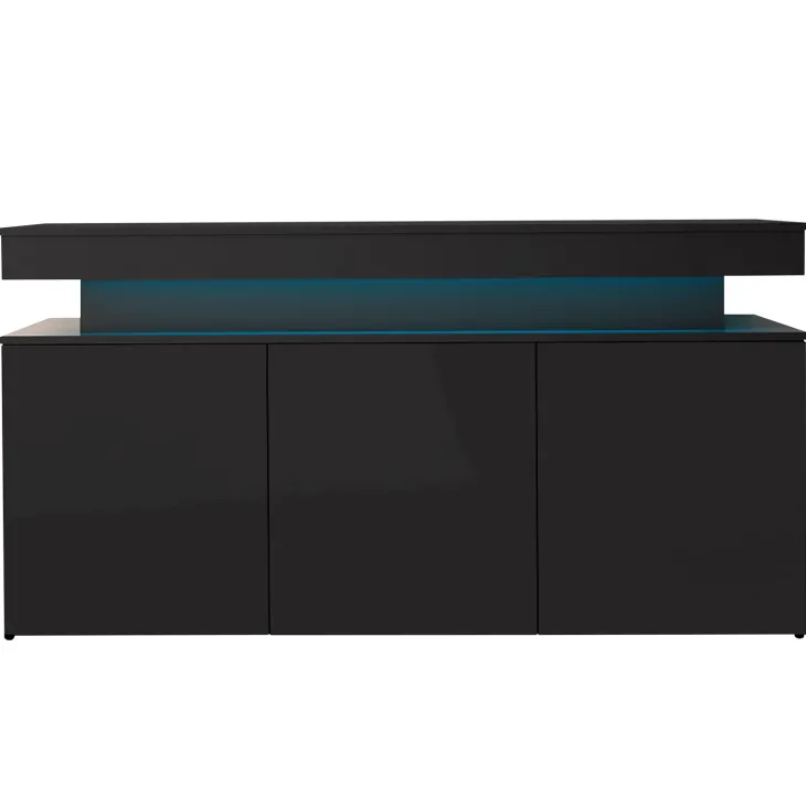 Madia 160x83h cm 3 ante moderna con led nero Lumus