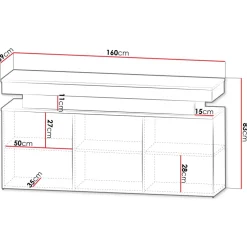 Madia 160x83h cm 3 ante moderna con led nero Lumus