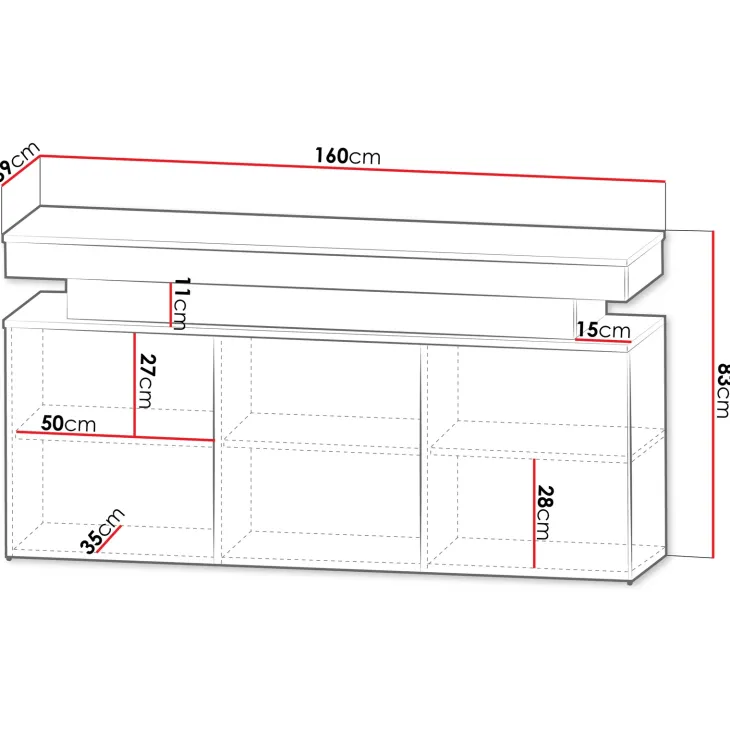 Madia 160x83h cm 3 ante moderna con led nero Lumus