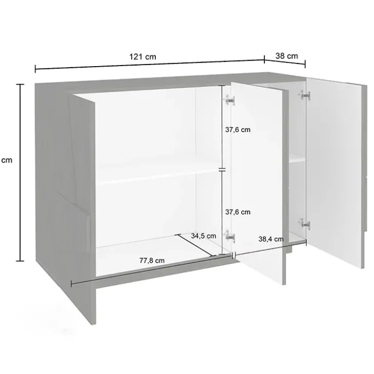 Madia 120x86h cm 3 ante moderna decorate grigio cemento Zenzero